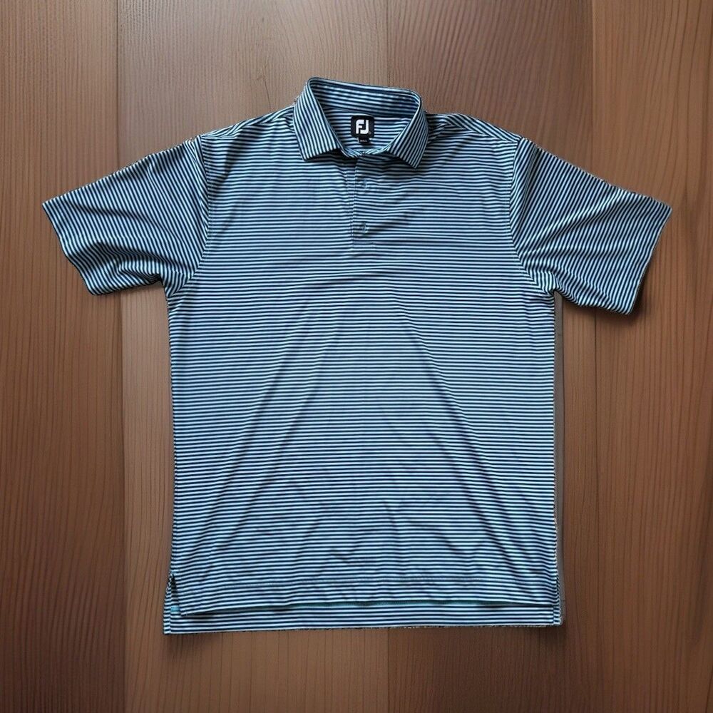 🔥NEW Footjoy Performance Golf Polo Mens L Teal Striped